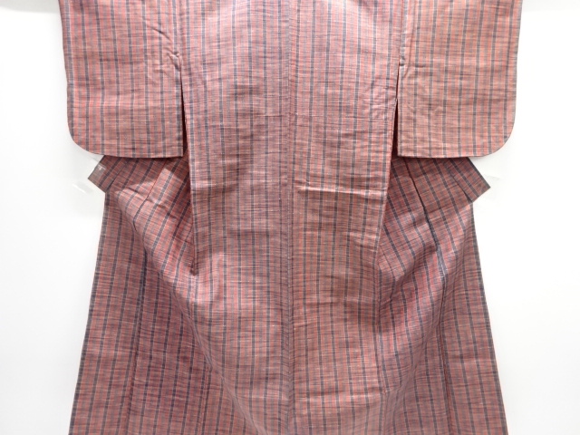 JAPANESE KIMONO / ANTIQUE ANTIQUE STRIPED WOVEN TSUMUGIHITOE KIMONO